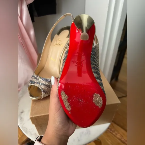 Christian Louboutin  Glitter Sirene Gamma Talon 120 Slingback Heels