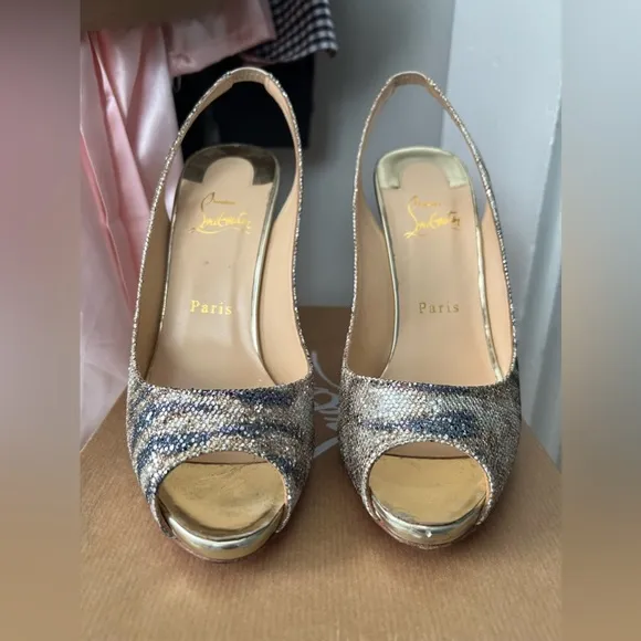 Christian Louboutin  Glitter Sirene Gamma Talon 120 Slingback Heels