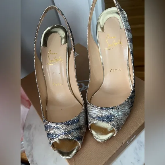 Christian Louboutin  Glitter Sirene Gamma Talon 120 Slingback Heels