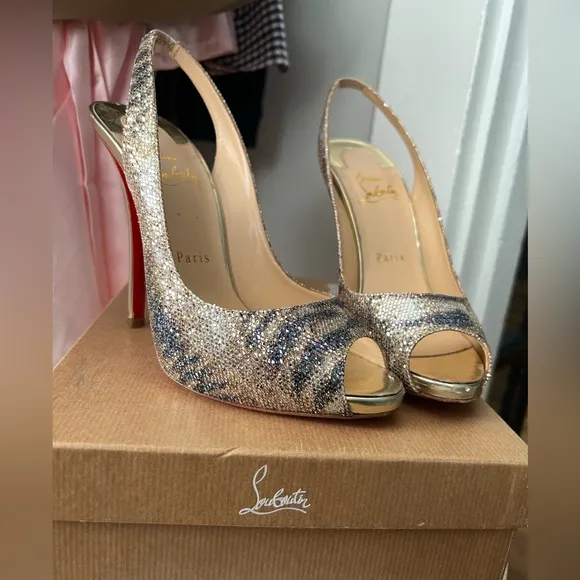 Christian Louboutin  Glitter Sirene Gamma Talon 120 Slingback Heels