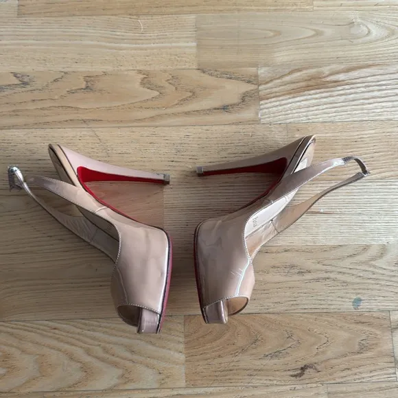 Christian Louboutin Nude Peep Toe Slingback Heels