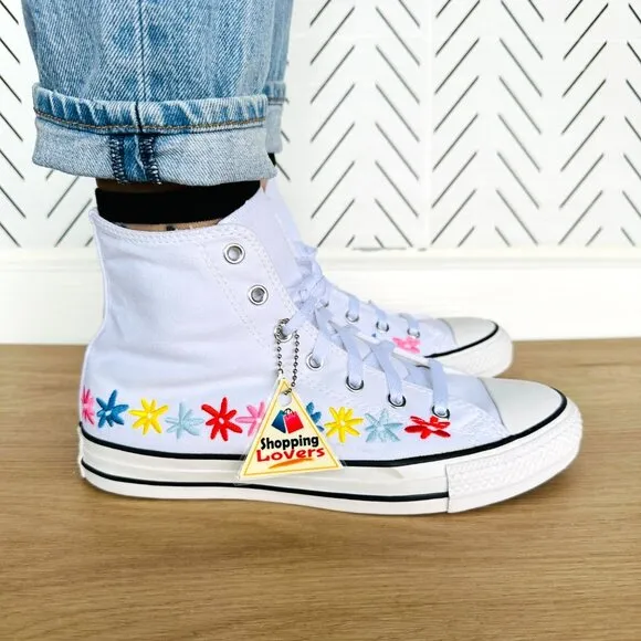 ⭐Chuck Taylor All Star Hi GS Big Kid Shoes 5.5 A06311F White Floral Embroidered