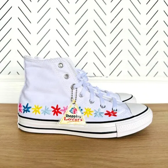 ⭐Chuck Taylor All Star Hi GS Big Kid Shoes 5.5 A06311F White Floral Embroidered