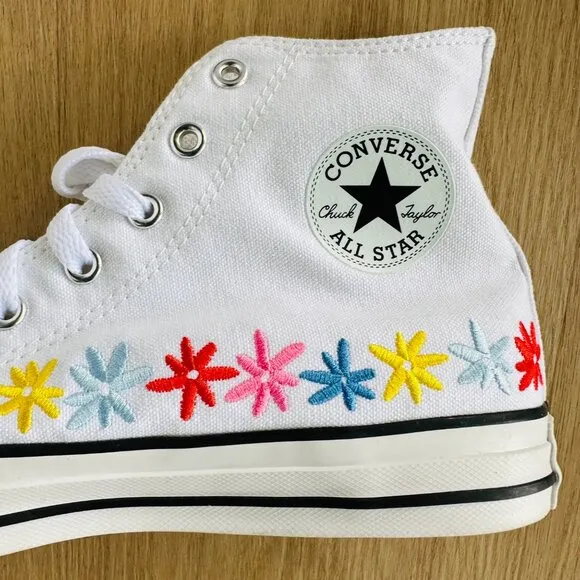 ⭐Chuck Taylor All Star Hi GS Big Kid Shoes 5.5 A06311F White Floral Embroidered