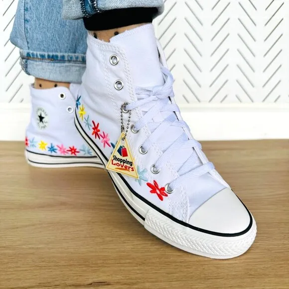 ⭐Chuck Taylor All Star Hi GS Big Kid Shoes 5.5 A06311F White Floral Embroidered