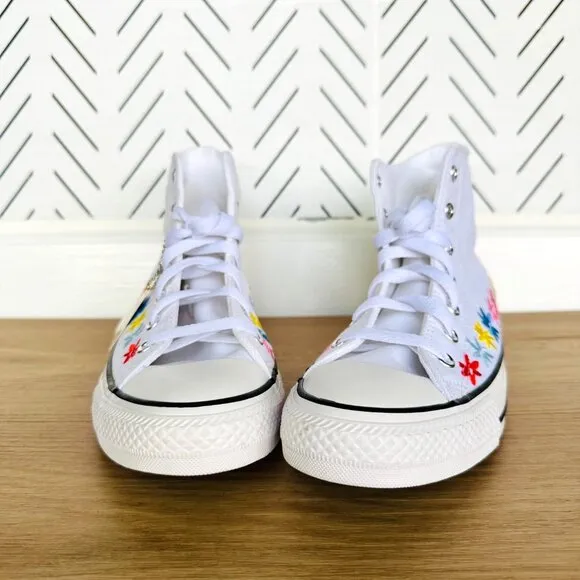 ⭐Chuck Taylor All Star Hi GS Big Kid Shoes 5.5 A06311F White Floral Embroidered