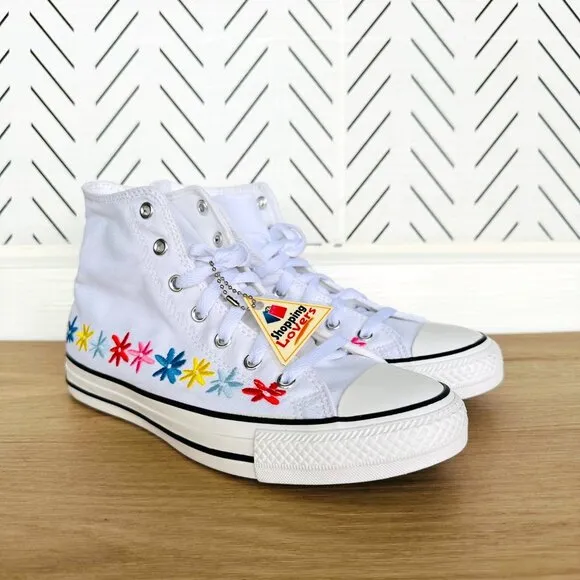 ⭐Chuck Taylor All Star Hi GS Big Kid Shoes 5.5 A06311F White Floral Embroidered