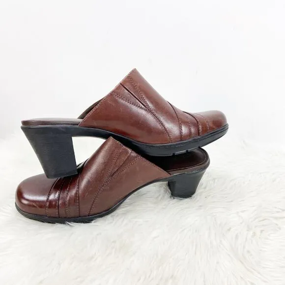 Clarks Bendables 8 M Womens Brown Leather Buckle Comfort Clogs