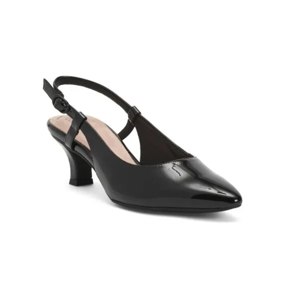 CLARKS Black Patent Leather Kepley Lane Slingback Comfort Heels