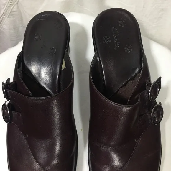𝅺CLARKS Clogs Brown Side Buckle 7.5 M