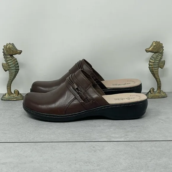 Clarks Collection Leather Clogs Leisa Clover Brown 7.5 M