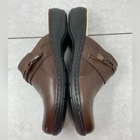 Clarks Collection Leather Clogs Leisa Clover Brown 7.5 M