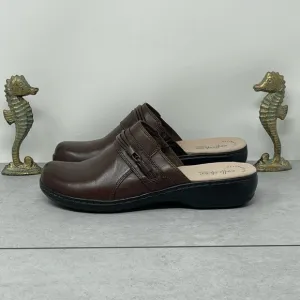 Clarks Collection Leather Clogs Leisa Clover Brown 7.5 M