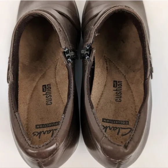Clarks Genette Frolic Leather Shootie Block Heel Side Zip Chunky Brown 7.5 NWOT