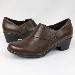 Clarks Genette Frolic Leather Shootie Block Heel Side Zip Chunky Brown 7.5 NWOT