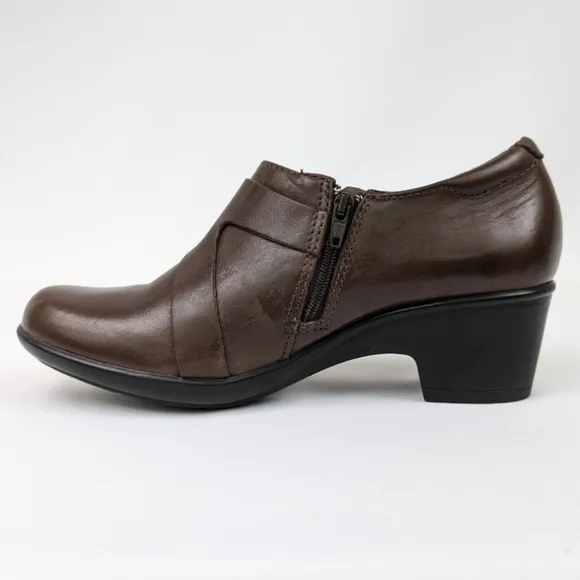Clarks Genette Frolic Leather Shootie Block Heel Side Zip Chunky Brown 7.5 NWOT