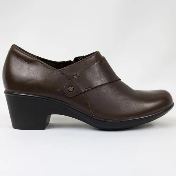 Clarks Genette Frolic Leather Shootie Block Heel Side Zip Chunky Brown 7.5 NWOT