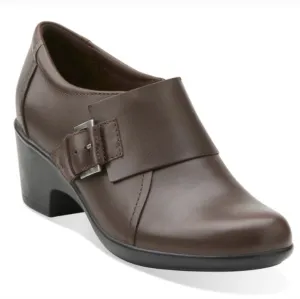 Clarks Genette Vista Leather Shootie Buckle Strap Side Zip Block Heel Brown 6.5