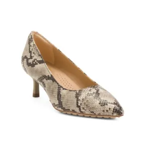 CLARKS Grey Snake Leather Adela Court Comfort Kitten Heels