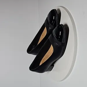 Clarks Juliet Monet Flat Pumps Heels Square Toe Low Block Heel Patent Black 6.5