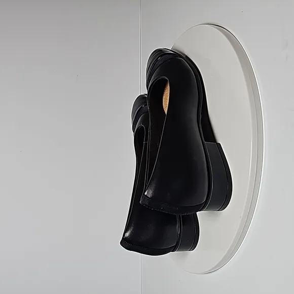 Clarks Juliet Monet Flat Pumps Heels Square Toe Low Block Heel Patent Black 6.5