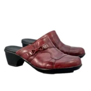 Clarks Leather Clogs Burgundy  Red SlipOn Comfort OrthoLite Footbed Women Size 7