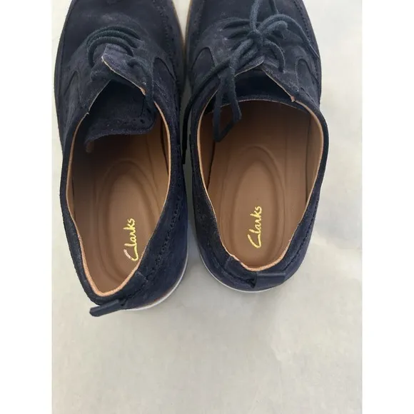 Clarks Mens Chantry Wing Navy Blue Suede Leather Wingtip Oxfords 9 Casual NWOB