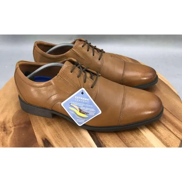 Clarks Men's Whiddon Cap Oxford, Dark Tan Leather, 8 Wide