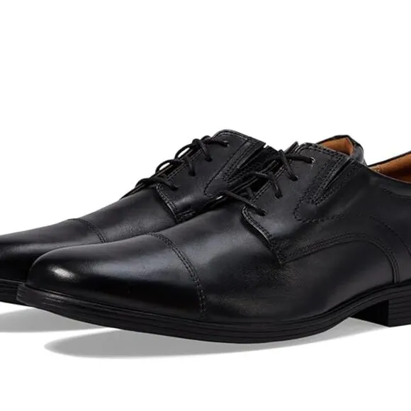 Clarks Men's Whiddon Cap-Toe Oxfords Black Leather Shoes- 11M