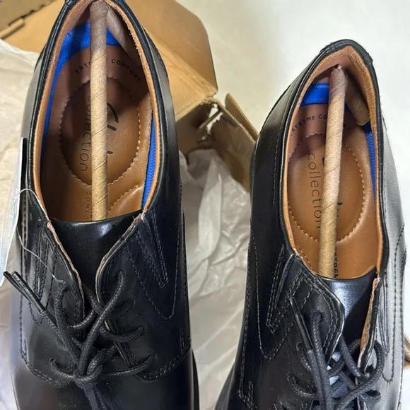 Clarks Men's Whiddon Cap-Toe Oxfords Black Leather Shoes- 11M