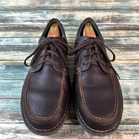 Clarks Oxfords Mens Size 11W Brown Leather Moc Toe Casual Dress Comfort Shoes