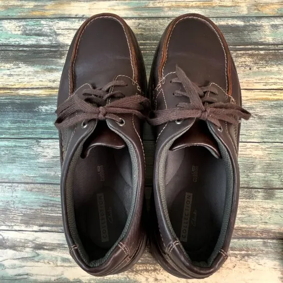 Clarks Oxfords Mens Size 11W Brown Leather Moc Toe Casual Dress Comfort Shoes