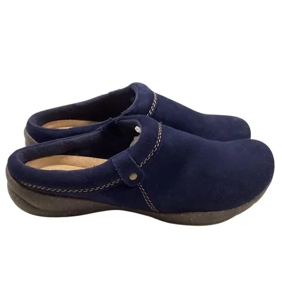Clarks Shoes Women 8.5 Blue Roseville Echo Suede Slip On Mule Clogs Comfort