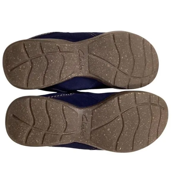 Clarks Shoes Women 8.5 Blue Roseville Echo Suede Slip On Mule Clogs Comfort