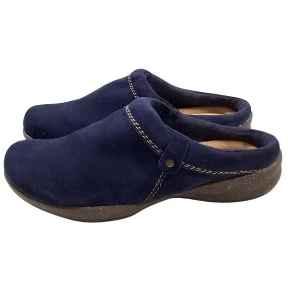Clarks Shoes Women 8.5 Blue Roseville Echo Suede Slip On Mule Clogs Comfort