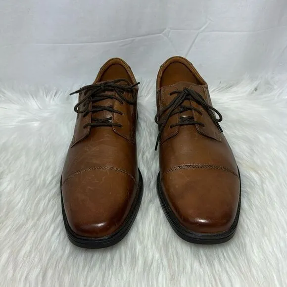 Clarks Tilden Cap Toe Dark Tan Leather Oxfords Sz 10.5