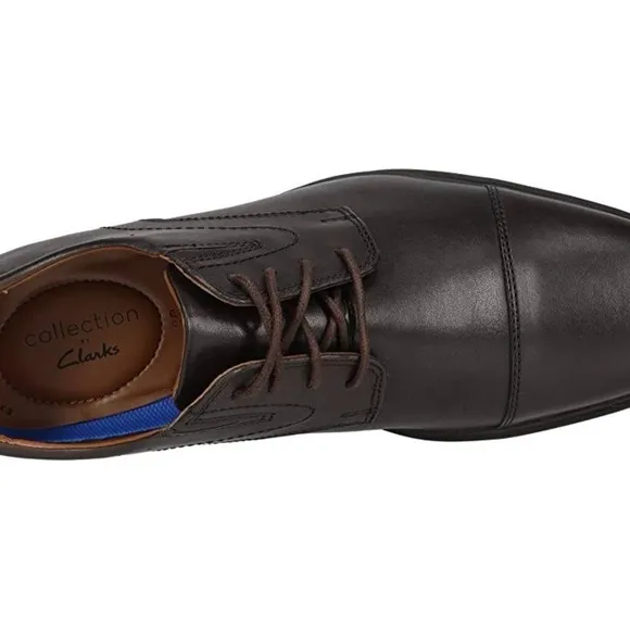 Clarks • Whiddon Cap Mens Oxfords in Dark Brown Leather