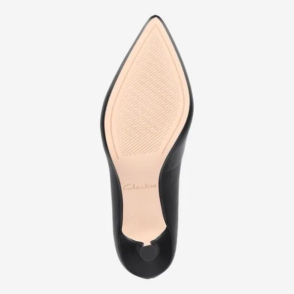 Clarks Women's 6.5 Wide Classic Kitten Heels Black Leather Pointed Toe Office
