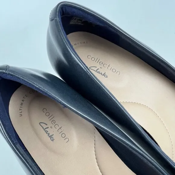 Clarks Womens Ambyr Joy Blue Leather Pumps Platform Comfort Heels size 9W Wide