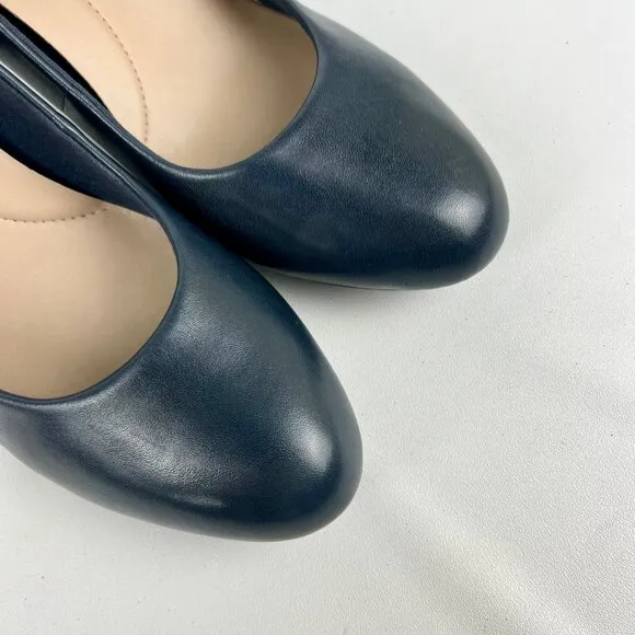 Clarks Womens Ambyr Joy Blue Leather Pumps Platform Comfort Heels size 9W Wide