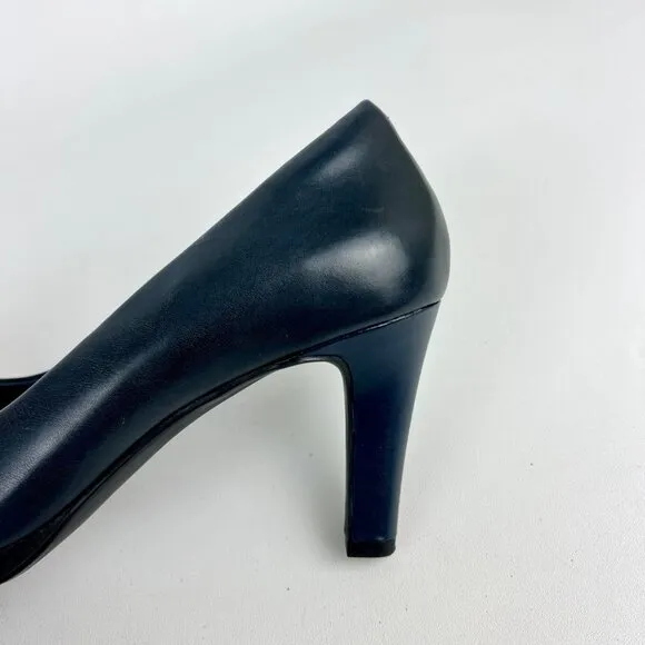 Clarks Womens Ambyr Joy Blue Leather Pumps Platform Comfort Heels size 9W Wide