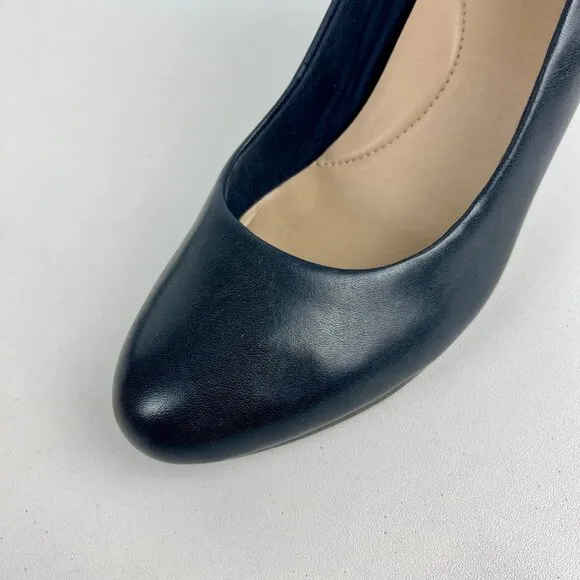 Clarks Womens Ambyr Joy Blue Leather Pumps Platform Comfort Heels size 9W Wide