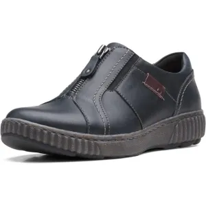 Clarks Womens Magnolia Zip Leather Casual Loafer - Black NEW