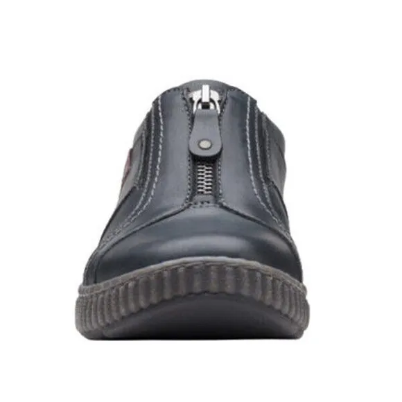 Clarks Womens Magnolia Zip Leather Casual Loafer - Black NEW