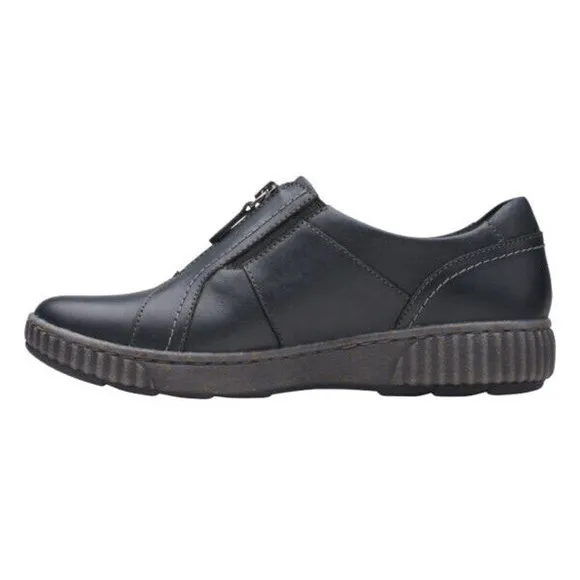 Clarks Womens Magnolia Zip Leather Casual Loafer - Black NEW