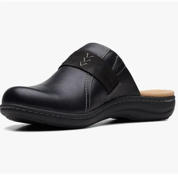Clarks 8 Black Laurieann Ella Leather Ultimate Comfort Mules Clogs