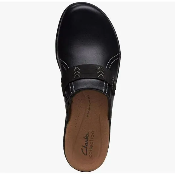 Clarks 8 Black Laurieann Ella Leather Ultimate Comfort Mules Clogs