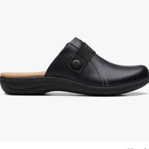 Clarks 8 Black Laurieann Ella Leather Ultimate Comfort Mules Clogs