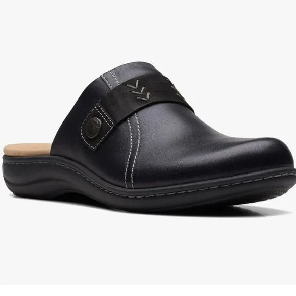 Clarks 8 Black Laurieann Ella Leather Ultimate Comfort Mules Clogs