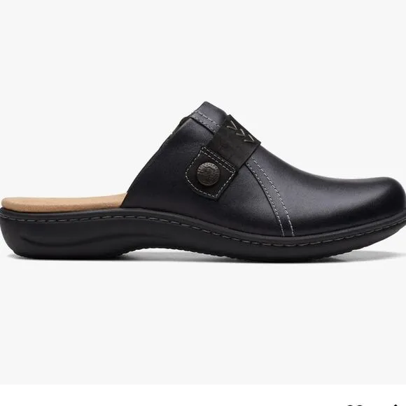 Clarks 8 Black Laurieann Ella Leather Ultimate Comfort Mules Clogs